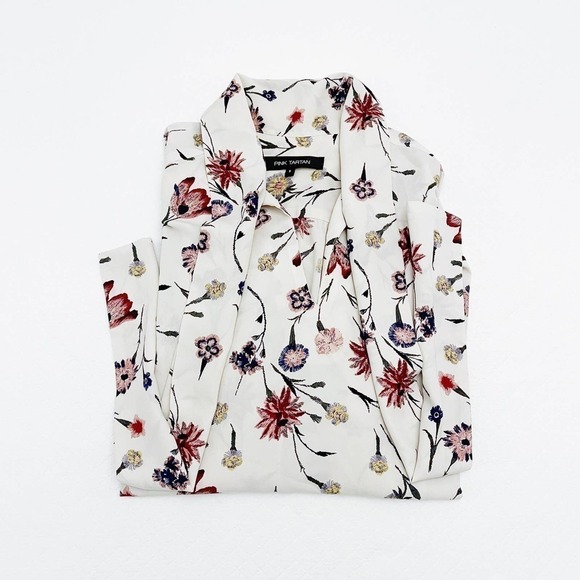 Pink Tartan Flower Printed Long Sleeve Button Blouse SZ S - Picture 6 of 6